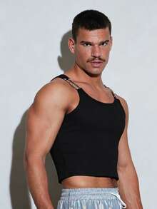 FeverCity Men's Cotton Ribbed Slim Fit Sexy Charming White Tank Top - Black - View 5