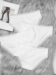 SHEIN 4 cái/gói quần lót bé gái đi học tuổi teen dễ thương mùa hè, viền ren, trang trí nơ, cạp chun, phối màu đa sắc, vải polyester thoáng khí cho bé trai - Nhiều màu - Xem 2