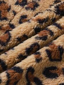 Cozy Pixies Baby Girl Leopard Print Hooded Fleece Winter Jacket & Belly-Covering Mid-Weight Long Pants Set - Camel - View 5