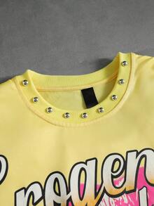 ROMWE MEN Street Life Men's Printed Rivet Loose Fit Tank Top - Yellow - View 3