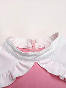 SHEIN 女童小女孩極簡休閒校園風日常百搭舒適拼接撞色領子洋裝 返校季 秋冬款 - 粉色 - 查看 11