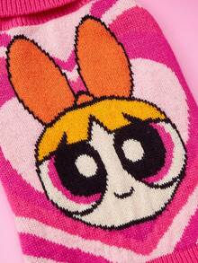 THE POWERPUFF GIRLS X PETSIN 1件粉色愛心可愛卡通提花高領寵物毛衣，超彈性保暖，讓貓狗舒適時尚，柔軟透氣面料，防跳蚤、少掉毛，適合室內依偎或戶外散步 - 粉色 - 查看 10