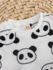 Cozy Pixies 女嬰保暖內裡加厚圓領長袖套頭上衣與鬆緊腰長褲套裝，秋季款 - 白色 - 查看 4
