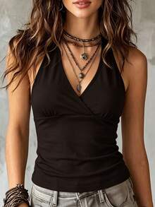 Glimmora Solid Color Women's Halter Tie Tank Top - Multicolor - View 1