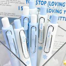 8pcs Ice & Winter Love Mini Pocket Pen, INS Style High Appearance, Portable Retractable Gel Pen, 0.5mm Black Ink For Students & Exams - multicolor - View 5