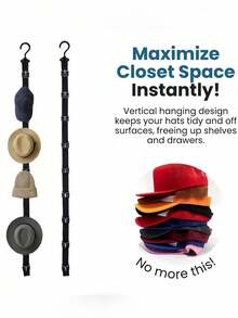 1/2/3 Pcs Black Multi-Layer Vertical Hanging Hat Organizer With Hooks, Cap Storage Strap For Closet & Door - Multicolor - View 2