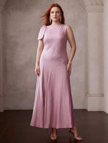 MOTF PREMIUM GAUN A-LINE ELEGAN DAN MODIS UNTUK WANITA UKURAN BESAR DENGAN DEKORASI IKATAN PITA YANG MENYEMPITKAN PINGGANG, DESAIN YANG MELANGSINGKAN - Hot Pink - View 6