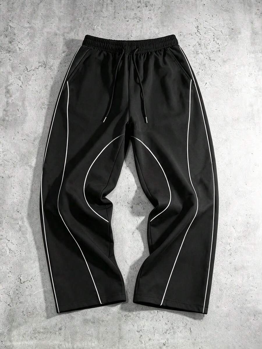 Sport MetroGents 男士抽繩腰拼色休閒百搭日常旅行運動長褲 - 黑色 - 查看 1