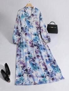 Al Najma Women's Elegant Commuter Floral Print Arabian Dress - Blue - View 1