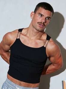 FeverCity Men's Cotton Ribbed Slim Fit Sexy Charming White Tank Top - Black - View 1