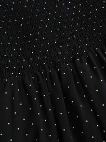 Sweetra Minimalist Sexy Style Black Lace Trim Polka Dot Short Sleeve Women's Dress, Waist-Flattering Slimming Skirt For Spring/Summer - Black - View 3