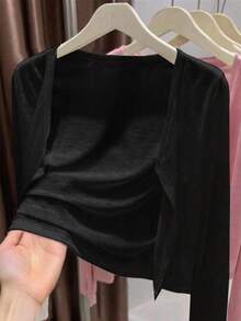 SHEIN 青少年女孩秋季新款白色針織半透薄款開襟衫 - 黑色 - 查看 8