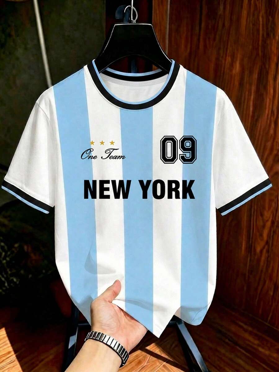 Manfinity Gritte Field Men's Letter Stripe Short Sleeve Soccer Jersey T-Shirt - Multicolor - View 1
