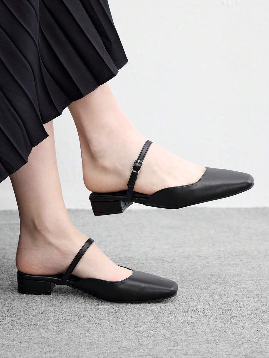CUCCOO BIZCHIC 法式通勤粗跟包頭涼鞋 女款戶外穿著鞋 - 黑色 - 查看 1