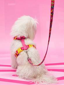 THE POWERPUFF GIRLS X PETSIN 1 Set X PETSIN Cartoon Pattern Pet Collar, Leash & Harness Set, Pink Yellow Dopamine Color Match, Soft Breathable Material, Adjustable Quick-Release, Great For Daily Walks, Travel, Training, A Fun Gift For Birthday Or Anniversary - Hot Pink - View 5