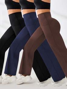 Velisys Velisys Solid Color High Waist Straight Leg Sports Pants - Multicolor - View 5