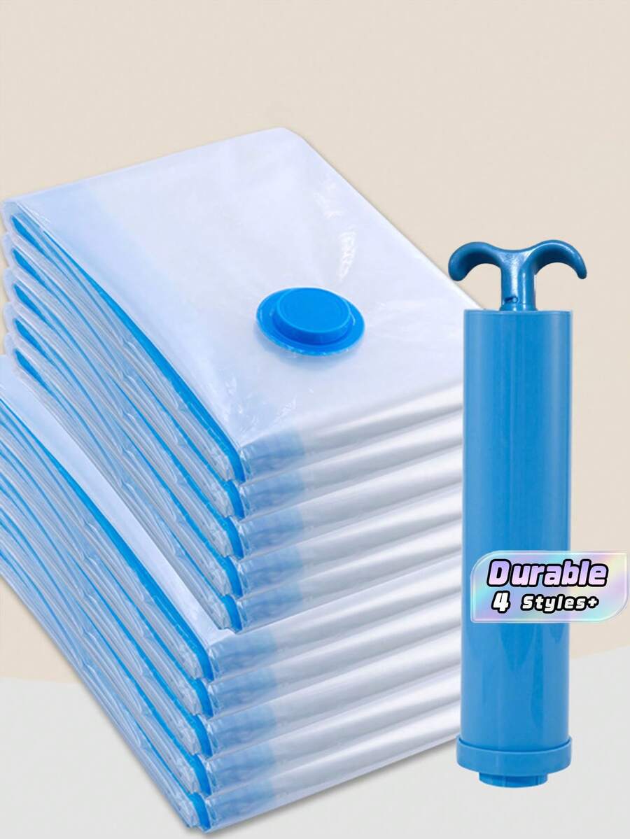 5-Piece Vacuum Transparent High-Quality Compressed Storage Bag, Suitable For Portable Storage Of Travel Essentials, Clothes, Bedding, Blankets, Quilts, Etc. Manual Vacuum Pump Compression Bag Set. - Multiple Specifications - View 1