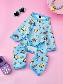 THE POWERPUFF GIRLS X PETSIN 1 buah Jumpsuit Hewan Peliharaan Gaya Olahraga Biru, Motif Kelinci, Penyihir & Bintang, Ramah Kulit & Bernapas, Poliester Lembut, Anti Kutu, Tidak Mudah Rontok, Tahan Panas, Sangat Lucu untuk Kucing & Anjing, Pakaian Seru di Dalam & Luar Ruangan - Biru - View 6