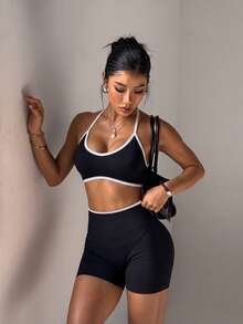 SHEIN Dewbera 女款無縫瑜伽運動套裝 - 黑色 - 查看 3