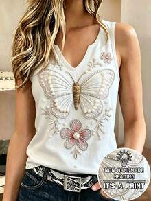 Trelyra Women's Butterfly Pattern Casual Versatile Daily Wear Top - White - View 1