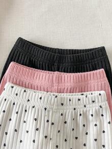 SHEIN 6件組女嬰春秋波點印花可愛圓領長袖長褲T恤套裝，家庭拍照用，粉色黑色白色波點 - 彩色 - 查看 5