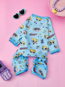 THE POWERPUFF GIRLS X PETSIN 1 buah Jumpsuit Hewan Peliharaan Gaya Olahraga Biru, Motif Kelinci, Penyihir & Bintang, Ramah Kulit & Bernapas, Poliester Lembut, Anti Kutu, Tidak Mudah Rontok, Tahan Panas, Sangat Lucu untuk Kucing & Anjing, Pakaian Seru di Dalam & Luar Ruangan - Biru - View 4