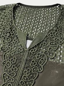 Linhara CURVE Plus Size Woven Printed Casual Autumn Shirt - Green - View 6
