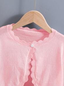 SHEIN Elladie kids 青少年女孩純色休閒百搭日常長袖開襟衫 - 西瓜粉 - 查看 4