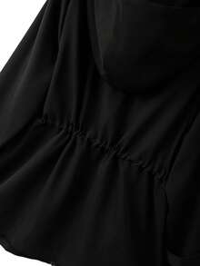 GlowEve CURVE Plus Size Women's Best-Selling Elegant Solid Color Hooded Trench Coat, Slimming Minimalist Cinched Waist Design With Multi-Layer Multi-Functional Pockets, Suitable For Daily Wear, Commuting, Dating And Gatherings - Black - View 8