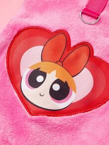 THE POWERPUFF GIRLS X PETSIN 1件刺繡大眼女孩愛心玫瑰紅保暖無袖夾克，附牽繩扣，適用於貓狗，秋冬厚絨毛，適合室內舒適時光或寒冷戶外散步 - 玫紅色 - 查看 6