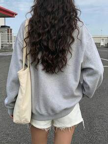 INAWLY Sweatshirt Wanita 2 in 1, Atasan Outdoor Musim Gugur, Desain Patchwork yang Dipersonalisasi, Pola Bordir Wajah Inggris, Gaya Bordir, Sederhana dan Serbaguna, Olahraga, Pakaian Sehari-hari, Sweatshirt Leher Bulat Abu-abu, Musim Kembali ke Sekolah - Light Grey - View 2