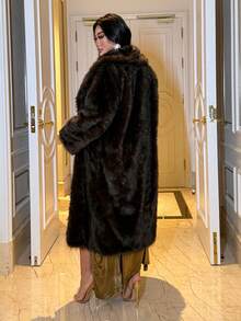 NU&NOW Plus Size Women's Elegant Commuter Style Dark Coffee Brown Long Sleeve Loose Lapel Coat, Faux Fur Jacket For Work Office, Winter Autumn - Coffee Brown - View 4
