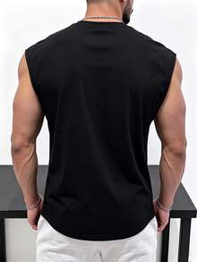 Coreblaze Men's Letter Print Wide Shoulder Sports Tank Top - Black - View 2