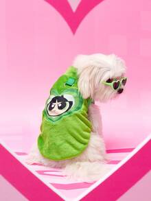 THE POWERPUFF GIRLS X PETSIN 1件刺繡大眼女孩綠色保暖無袖外套，附牽繩扣環，適用於貓狗，秋冬厚絨毛，適合室內保暖或戶外安全散步 - 綠色 - 查看 7