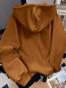 Resyla Women's Solid Color Raglan Long Sleeve Zipper Front Hooded Jacket - Mocha Brown - View 2