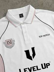 Manfinity ZONE917 Men's Letter Print Colorblock Short Sleeve Polo Shirt, Suitable For Spring And Summer - Multicolor - View 4