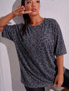 SHEIN Rhythm Era 休閒百搭粉色大尺碼圓領輕便運動上衣 - 黑色 - 查看 4