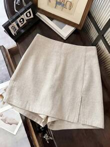 SHEIN Franclia Summer New Linen Casual Versatile Skort - Apricot - View 1