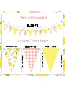 1/3pcs Lemon Triangle Flag Banner Decoration, Pink And Yellow Lemon Triangle Flag Garland, Suitable For Lemonade Wedding, Engagement Party, Bridal Shower, Baby Shower, Birthday Party Decoration - Multicolor - View 2