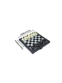 Foldable Magnetic Chess & Checkers Board Set With Storage Design, Portable 2-In-1 Tabletop Puzzle Game For Family Entertainmen - Black and White - View 4