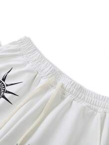 ROMWE MEN Goth Men's Letter Print Drawstring Waist Casual Loose Sweatpants - White - View 3