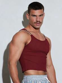 FeverCity Men's Cotton Ribbed Slim Fit Sexy Charming White Tank Top - Burgundy - View 4