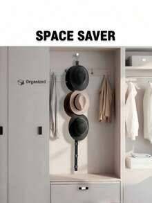 1/2/3 Pcs Black Multi-Layer Vertical Hanging Hat Organizer With Hooks, Cap Storage Strap For Closet & Door - Multicolor - View 4