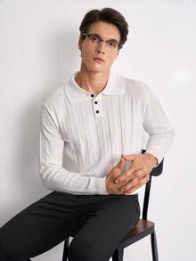 Manfinity Homme 新款美式博主風時尚設計 成熟休閒可愛 中性男士套頭長袖針織上衣 全米白色 正式派對上班辦公秋季款 - 白色 - 查看 6