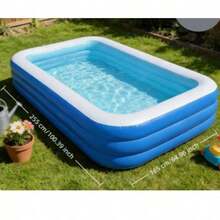 Large Inflatable Pool, Ocean Theme, Adorable & Durable Pvc Material, Foldable & Portable, Ideal For Family Garden Parties And Backyard Entertainment, Patio Decor Pool, Colorful - Blue and White - View 17