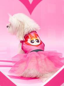 THE POWERPUFF GIRLS X PETSIN 1件玫瑰紅兔子女孩愛心印花寵物洋裝，甜美簡約風格，親膚透氣面料，防跳蚤、不易掉毛，讓寵物全天可愛舒適 - 玫紅色 - 查看 4