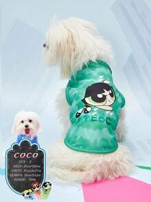 THE POWERPUFF GIRLS X PETSIN 1件可愛大眼女孩字母印花寵物背心，超柔軟親膚、透氣，讓您的貓或狗保持涼爽舒適，適合室內休息或戶外玩耍，為您的毛茸茸好友打造有趣的日常造型 - 彩色 - 查看 2