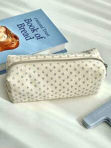 1PC Durable Natural Linen Pink Floral Print Ins Style Multi Purpose Zipper Pencil Case For Student Desk Stationery Makeup Organizer Back To School Gift - Single Piece - View 12