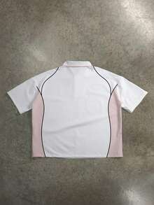 Manfinity ZONE917 Men's Letter Print Colorblock Short Sleeve Polo Shirt, Suitable For Spring And Summer - Multicolor - View 7