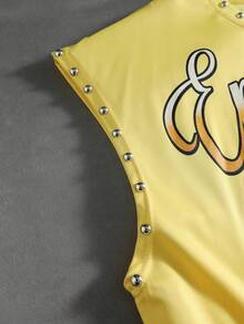 ROMWE MEN Street Life Men's Printed Rivet Loose Fit Tank Top - Yellow - View 7